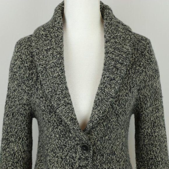 Eddie Bauer Women's XS Black White Wool Blend Shawl Collar Button Up Cardigan - Picture 2 of 7